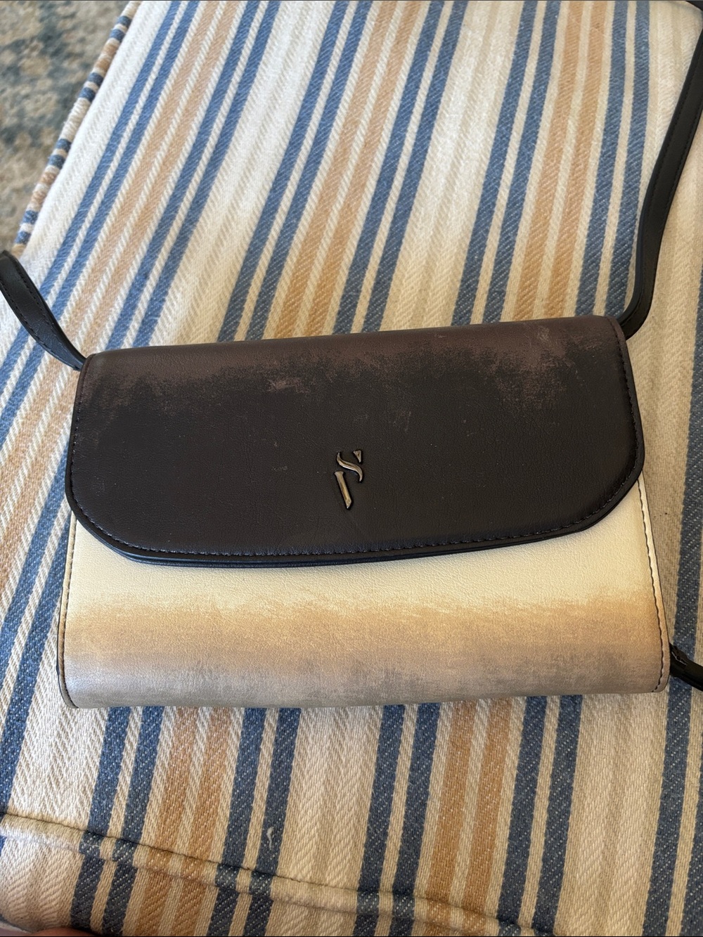 Brown Flap Two-Tone Crossbody with Cream and Tan Gradient